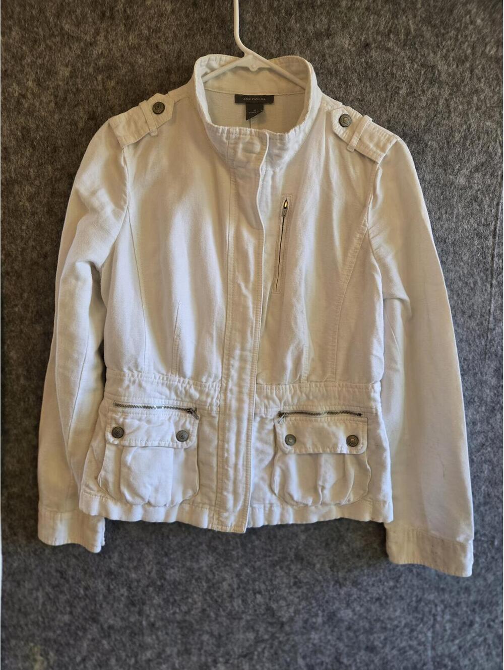Ann Taylor White Linen Military Utility Jacket Size 12 Indie